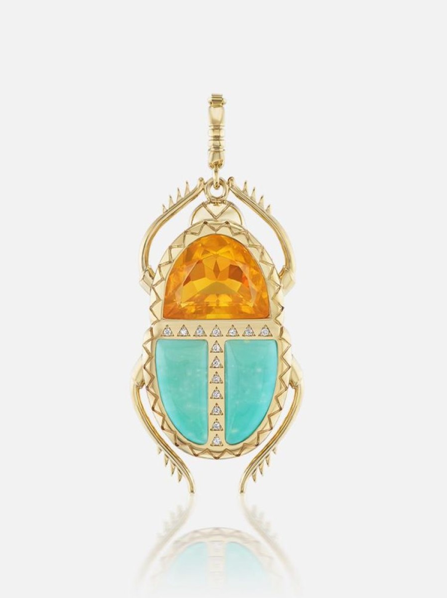 Jewelry Harwell Godfrey | Scarab Pendant Fire And Wood Opal