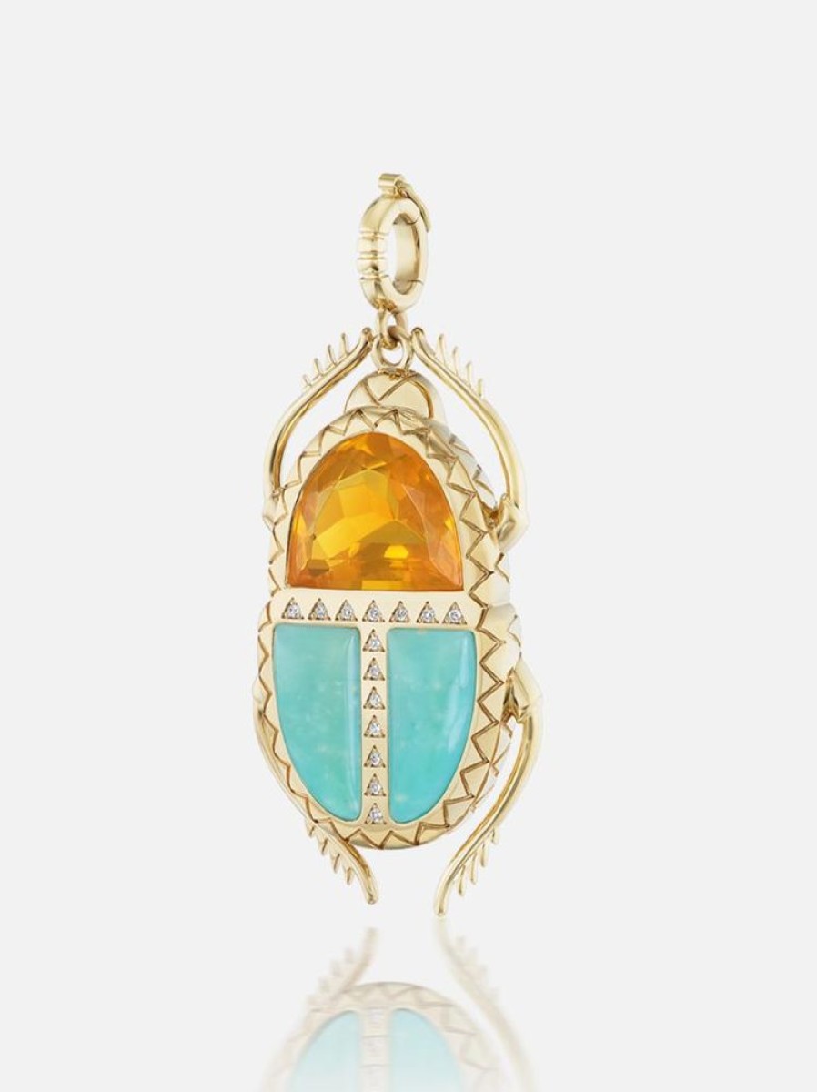 Jewelry Harwell Godfrey | Scarab Pendant Fire And Wood Opal