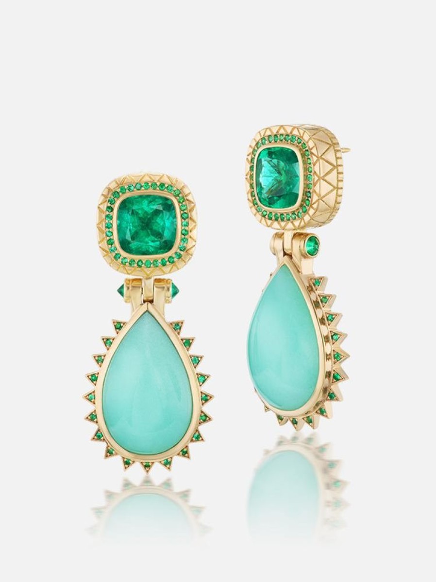 Jewelry Harwell Godfrey | Emerald Mele - Chrysoprase - Emerald Drop Earrings