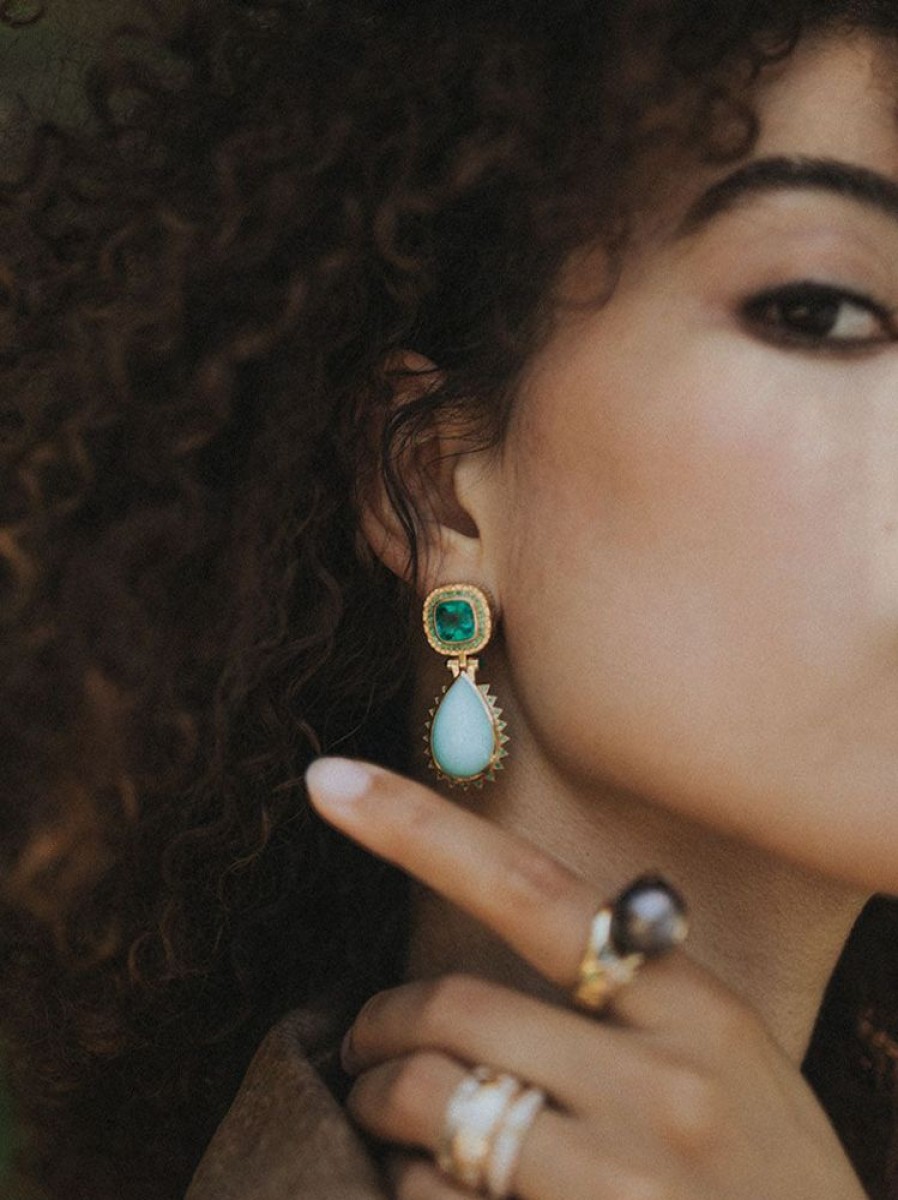 Jewelry Harwell Godfrey | Emerald Mele - Chrysoprase - Emerald Drop Earrings