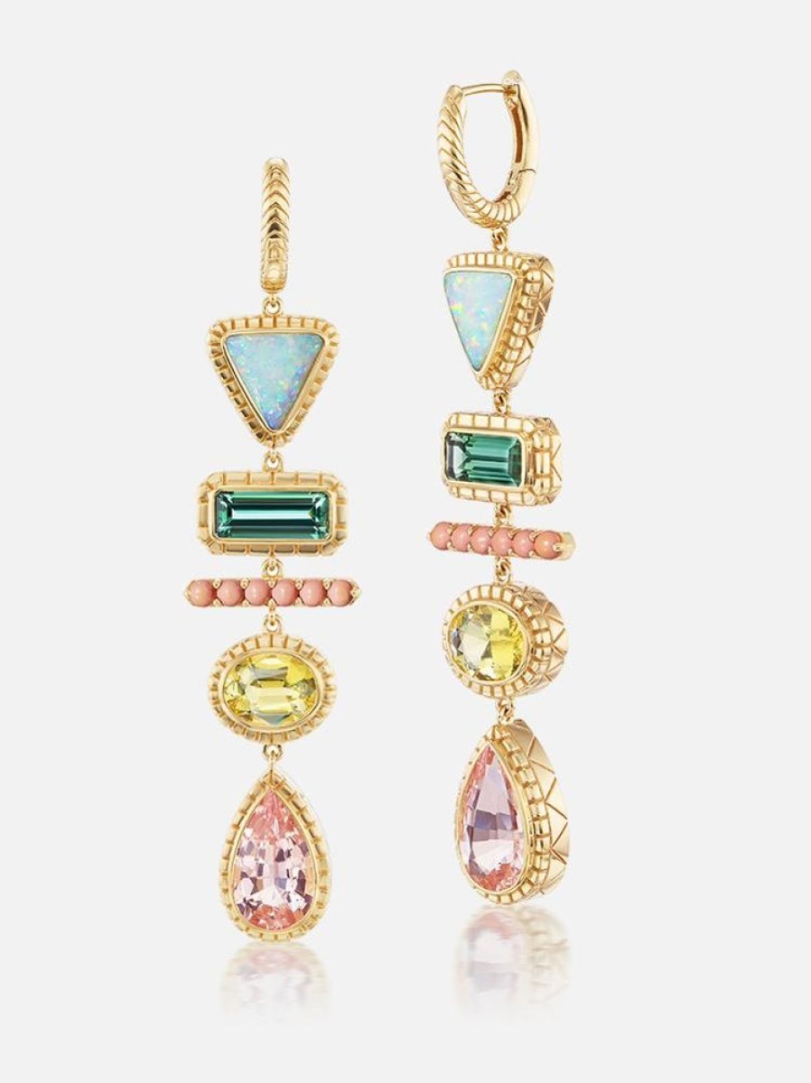 Jewelry Harwell Godfrey | Opal - Blue Tourmaline - Coral - Beryl - Morganite Huggie Drop Earrings