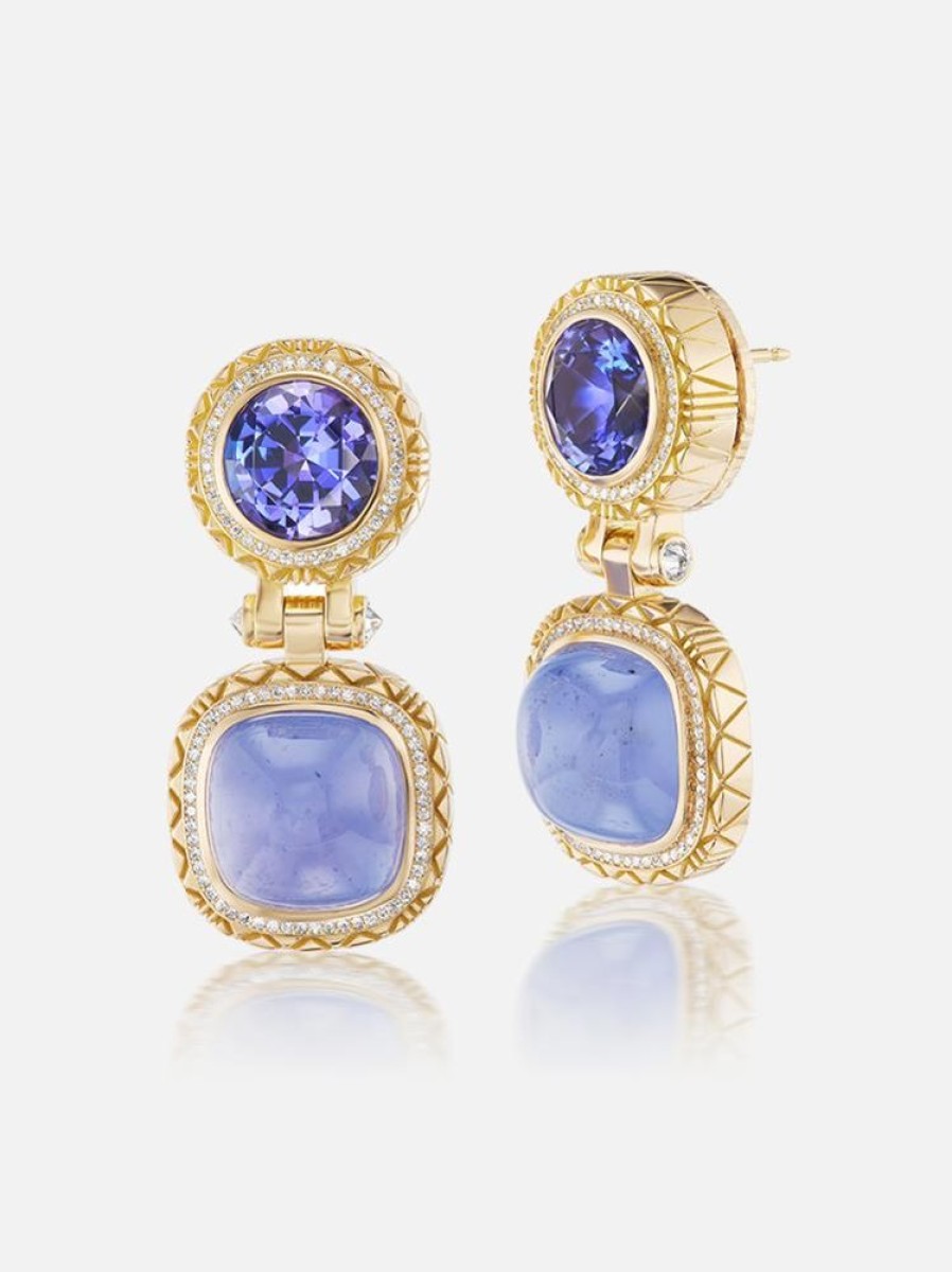 Jewelry Harwell Godfrey | Tanzanite - Calcedony - Diamond Drop Earrings