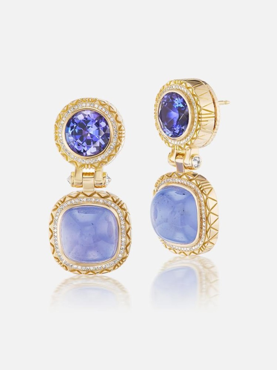 Jewelry Harwell Godfrey | Tanzanite - Calcedony - Diamond Drop Earrings