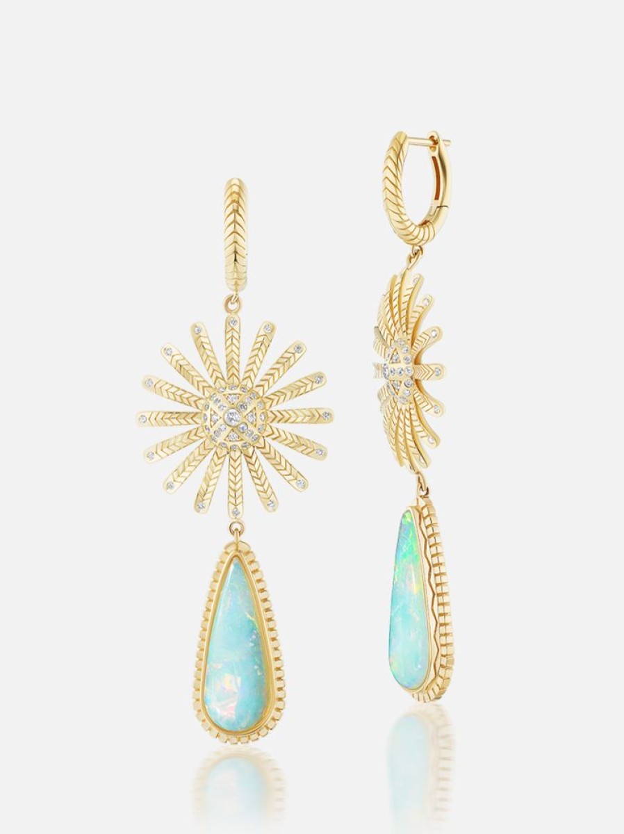 Jewelry Harwell Godfrey | Sunflower Dew Drop Huggies Diamond & Opal