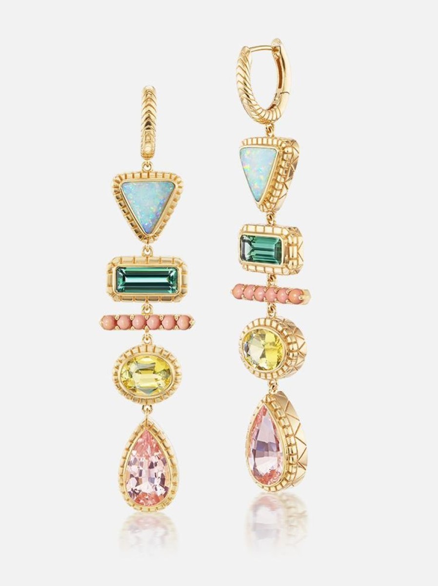 Jewelry Harwell Godfrey | Opal - Blue Tourmaline - Coral - Beryl - Morganite Huggie Drop Earrings