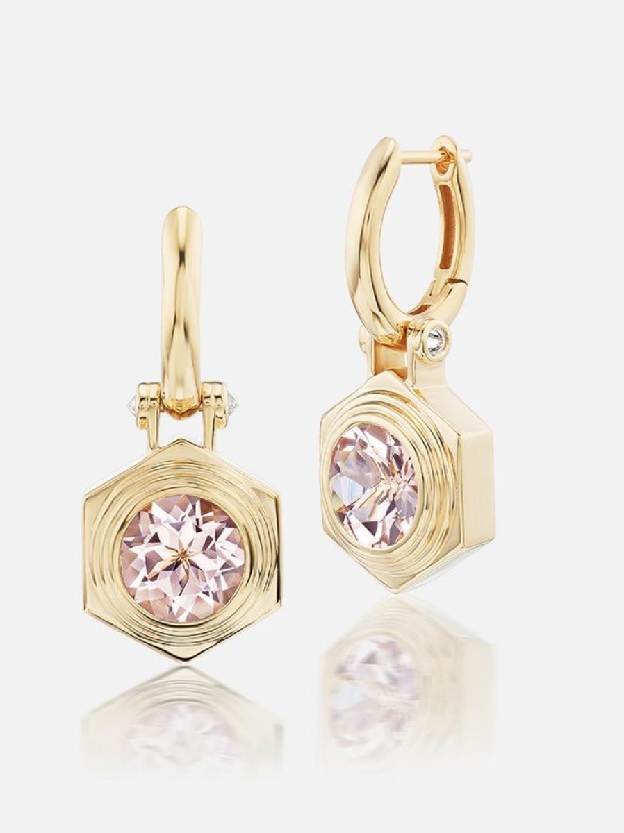 Jewelry Harwell Godfrey | Hexed Morganite Drop Huggies