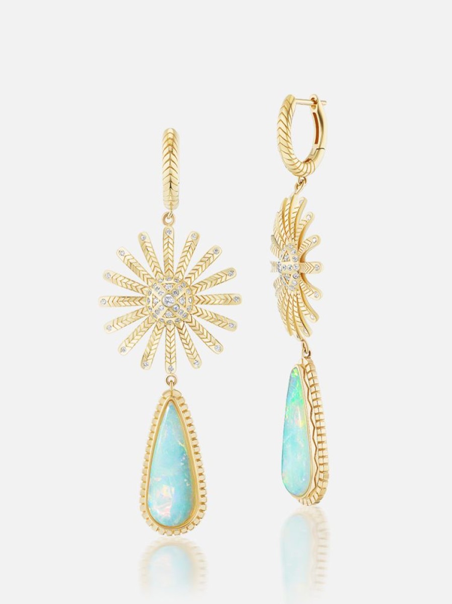 Jewelry Harwell Godfrey | Sunflower Dew Drop Huggies Diamond & Opal