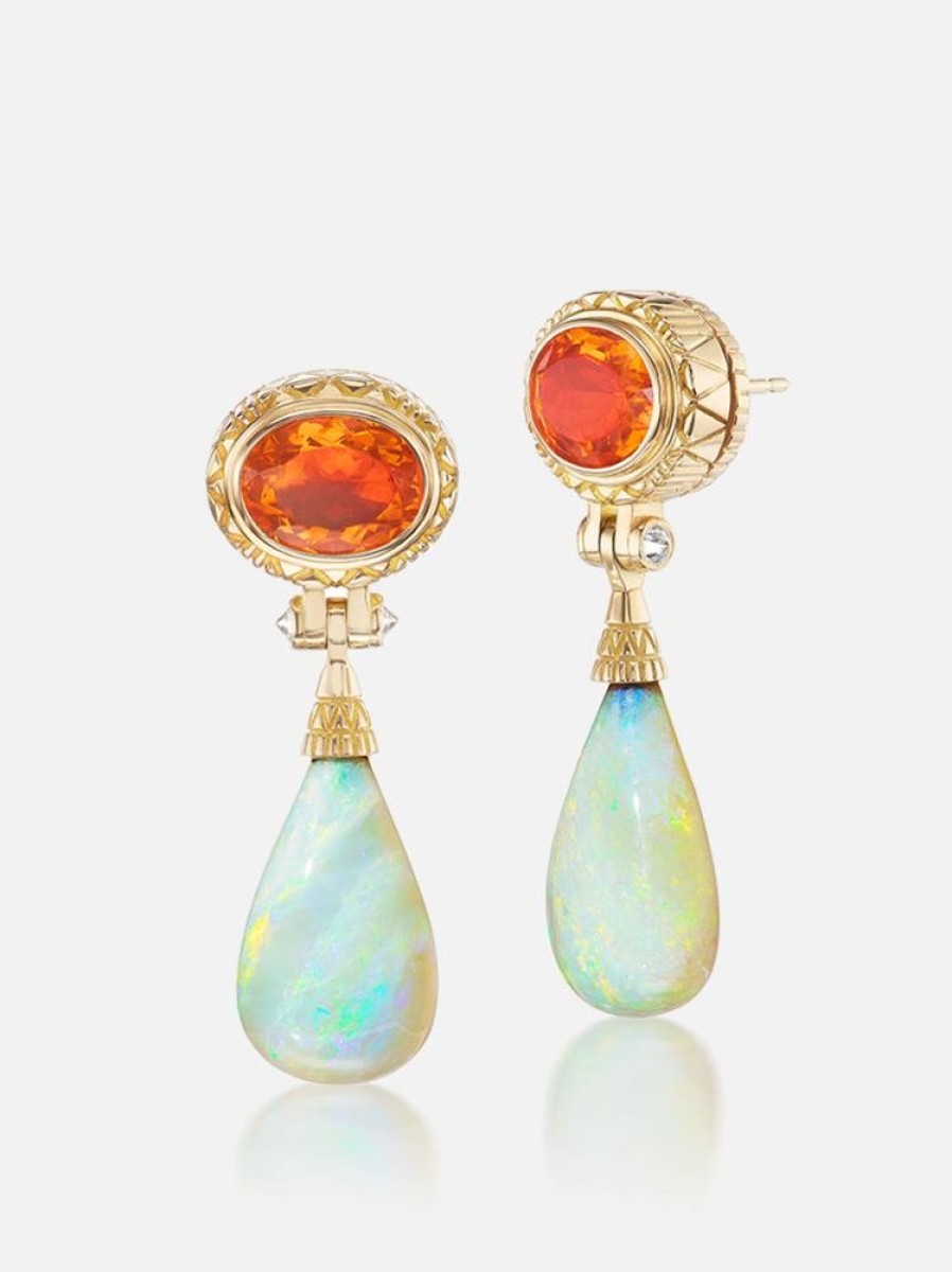 Jewelry Harwell Godfrey | Fire Opal - White Opal - Diamond Drop Earrings Rts