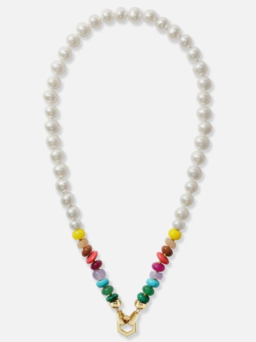 Jewelry Harwell Godfrey | Pearl And Rainbow Bead Foundation Clasp Necklace