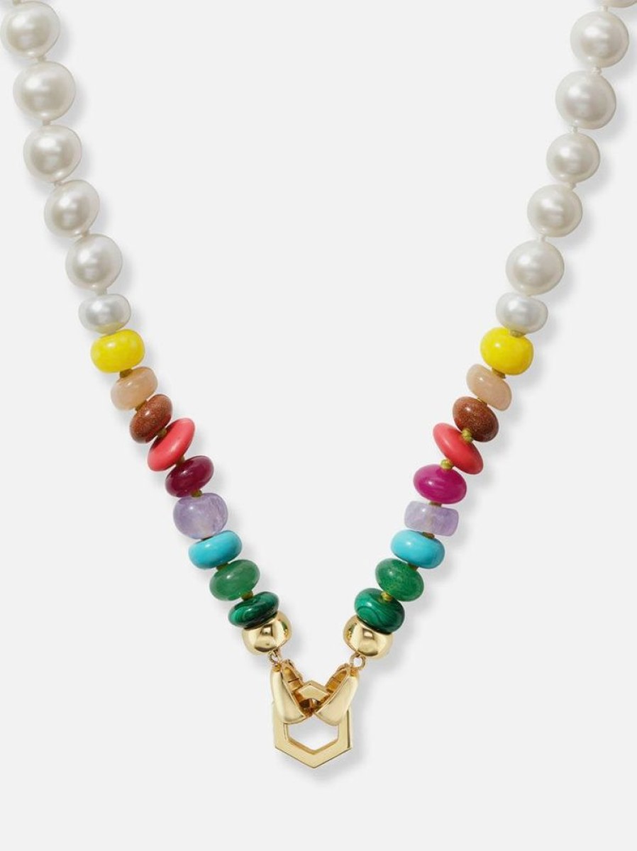 Jewelry Harwell Godfrey | Pearl And Rainbow Bead Foundation Clasp Necklace