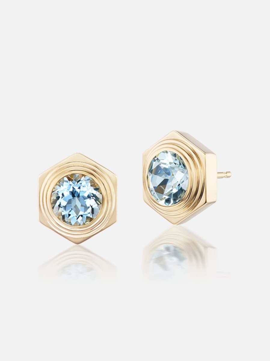 Jewelry Harwell Godfrey | Hexed Aquamarine Stud Earrings