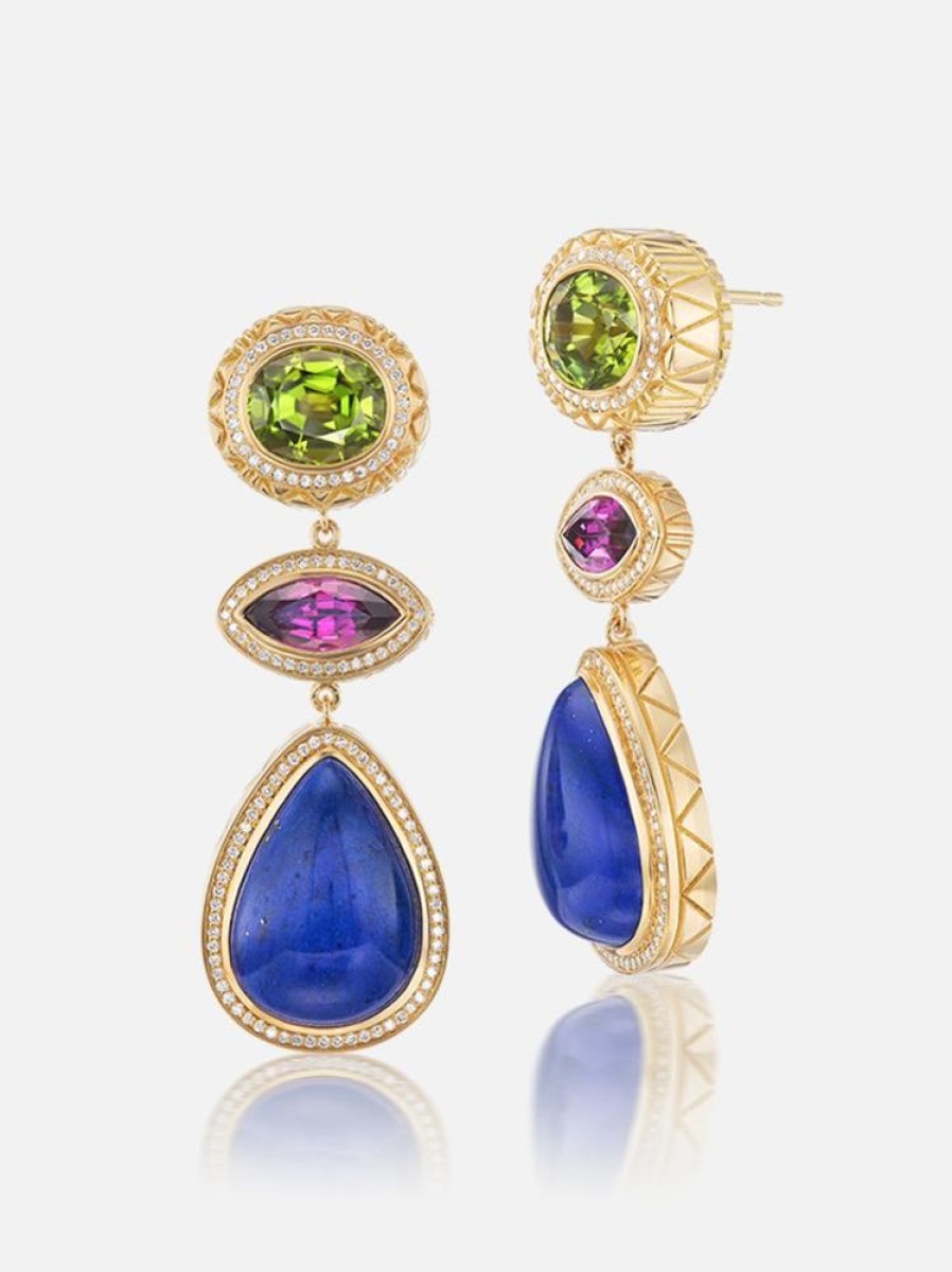 Jewelry Harwell Godfrey | Peridot - Rhodalite - Lapis Drop Earrings