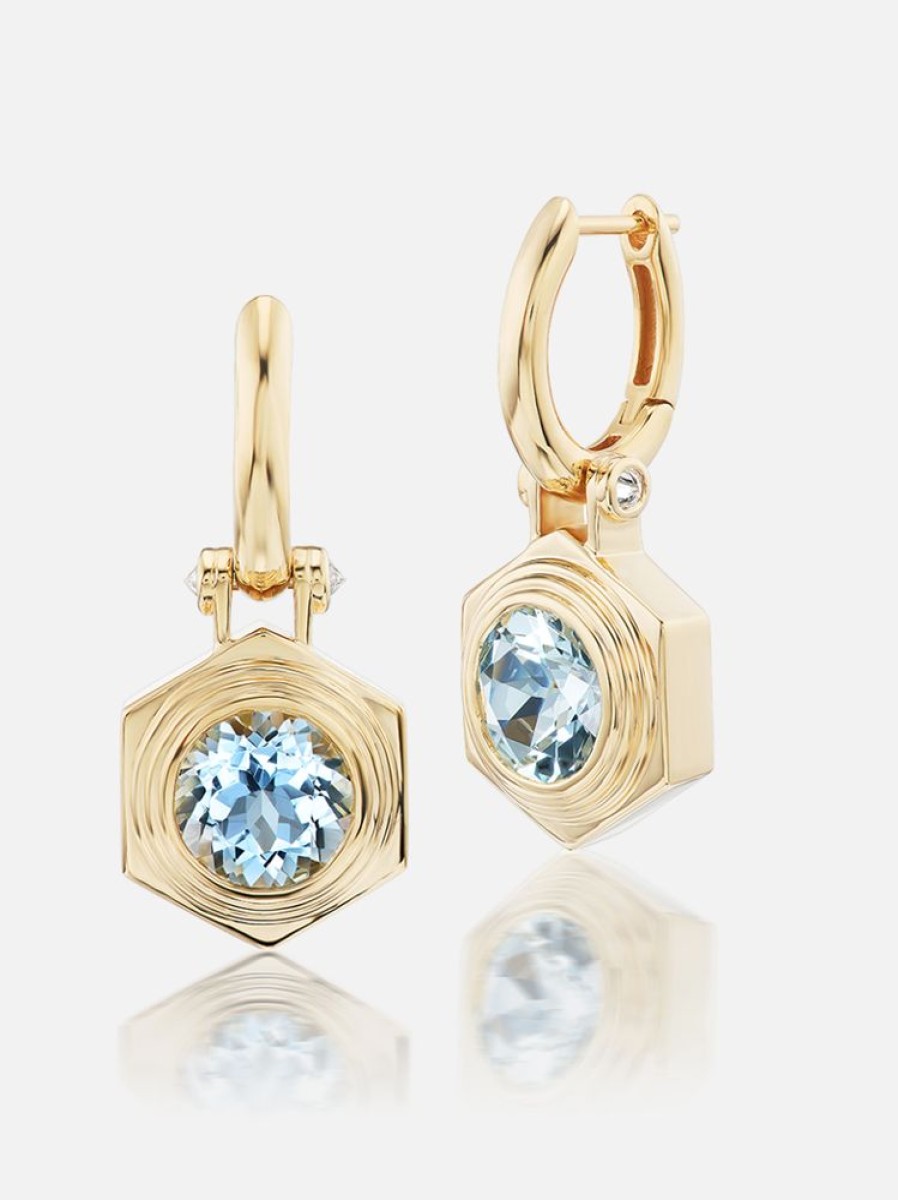 Jewelry Harwell Godfrey | Hexed Aquamarine Drop Huggies